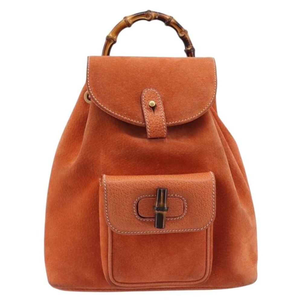 Gucci Vintage Bamboo Suede Orange Suede Backpack Bag